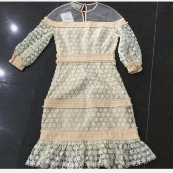 foxiedox Dresses & Skirts - NWT  Foxie Ladies XS UK 6/8 Sheer Cream & Pink Floral Lace Dress 👗